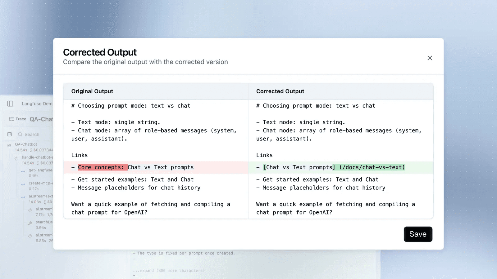 Corrected outputs